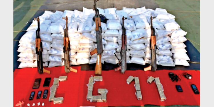 A Sri Lankan vessel carrying 300 kg of heroin, five AK-47 guns and ammunition were intercepted near the Kerala Coast