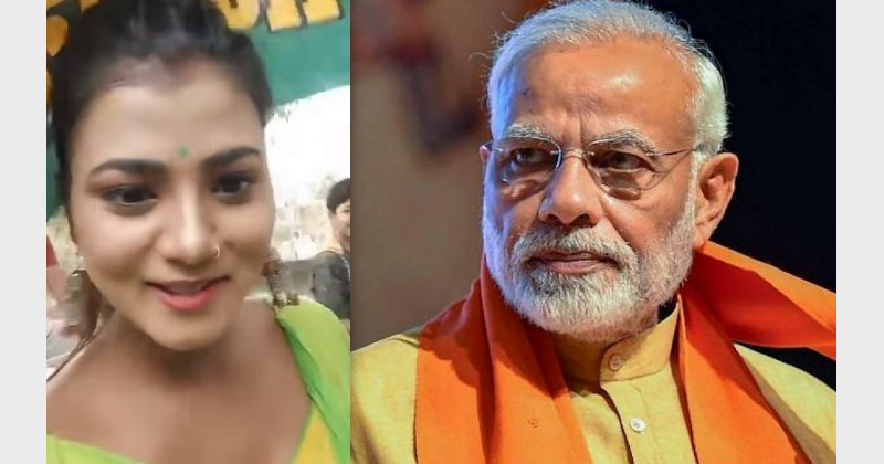Girl Holding SP Flag Chants Har Har Modi Zindabad Netizens Advise 