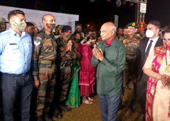 Jammu and Kashmir, Oct 14 (ANI): President Ram Nath Kovind interacts with the Jawans and officials of all ranks (ANI Photo)