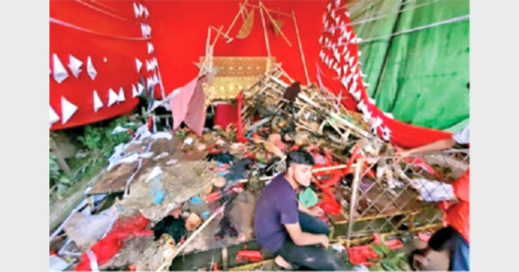 Islamists attacked puja pandals, Hindu houses in Noakhali, Bangladesh; image of a damaged Durga Puja pandal
