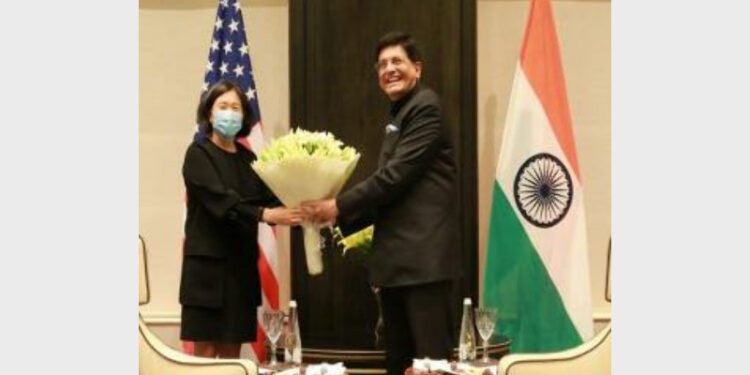 US Trade Representative Katherine Tai and Union of Commerce and Industry Minister Piyush Goyal (Photo Credit: Lokmat News English)