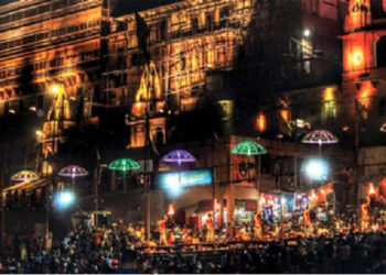 Ganga Aarti being performed at Assi Ghat, Kashi