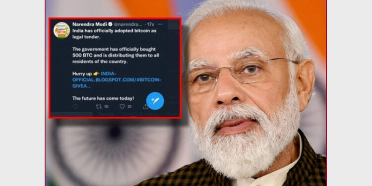 PM Modi's briefly hacked Twitter account posted a message declaring Bitcoin tender as legal in the country (Photo Credit: Newsroom Post)