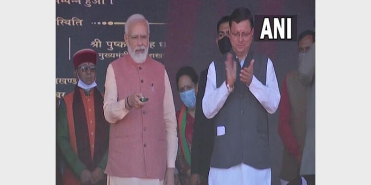 PM Modi and Uttarakhand CM Pushkar Singh Dhami in Dehradun (Photo Credit: ANI)