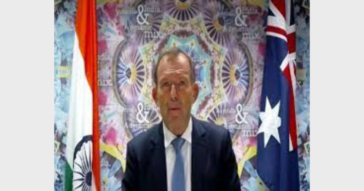 Australia PM's Special Trade Envoy Tony Abbott during a virtual press conference in New Delhi (Photo Credit: ANI)