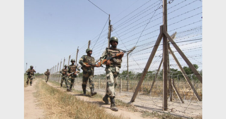 BSF patrol ahead of fence between International Border (IB) and fence (Photo Credit: Tribune India)