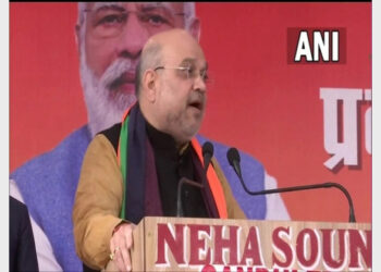 Union Minister Amit Shah addressing 'Prabhavi Matdaata Samwad' in Muzaffarnagar (Photo Credit: ANI)