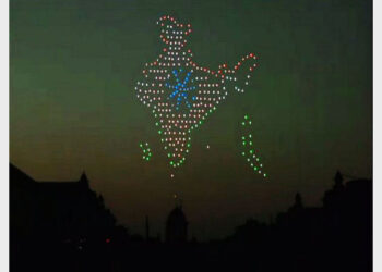 Drone show at the Beating Retreat ceremony (Photo Credit: ANI)