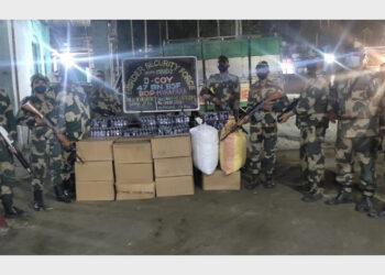 The BSF team seized 7,400 bottles of prohibited cough syrup worth ₹14 lakhs and 27 Kgs Ganja during the search operation