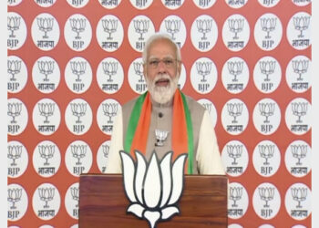 PM Modi addressing a virtual rally for the UP assembly elections (Photo Credit: ANI)