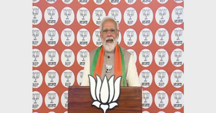 PM Modi addressing a virtual rally for the UP assembly elections (Photo Credit: ANI)