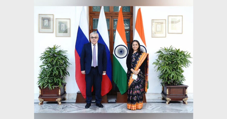 Russia's Deputy Foreign Minister Sergey Vershinin-India MEA Secretary Reenat Sandhu (Photo Credit: ANI)