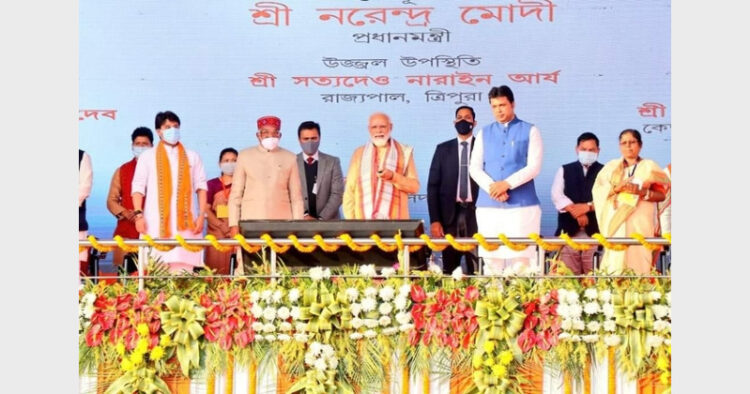 Greeting the gathering for the new year in Bengali, PM Modi said that 21 century India would march forward with "Sabka Saath, Sabka Bikash and Sabka Prayas"