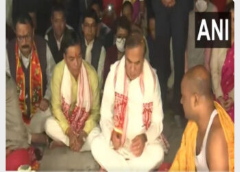 Assam CM Himanta Biswa Sarma performing Rudra Yagya at Ugratara temple (Photo Credit: ANI)