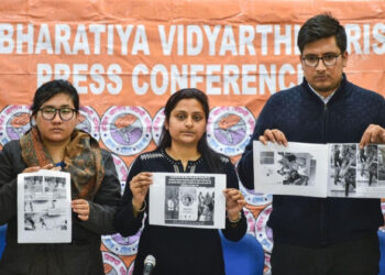 ABVP members in a press conference (Photo Credit: PTI)
