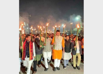 CM Biplab Kumar Dev in a torch rally in Agartala (Photo Credit: Twitter)