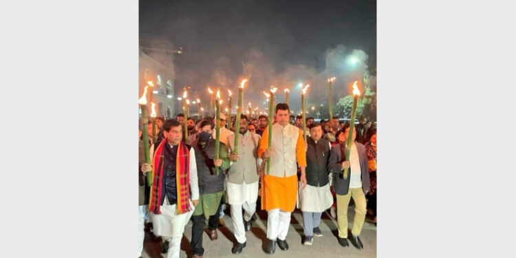 CM Biplab Kumar Dev in a torch rally in Agartala (Photo Credit: Twitter)