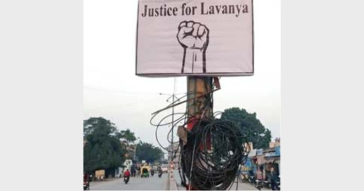 On January 19, 2022, Lavanya, a 12th standard girl breathed her last after battling the consequences of her suicide attempt. Student of Sacred Heart Higher Secondary School, Lavanya had ingested pesticides after being tortured and pressurised to convert t