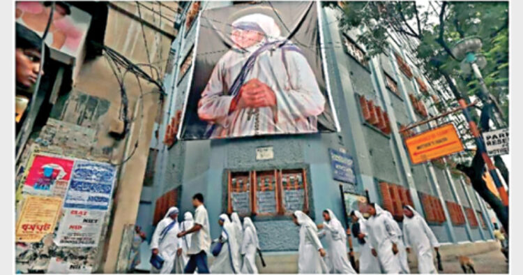 Nuns of Missionaries of Charity at the organisation’s headquarters in Kolkata