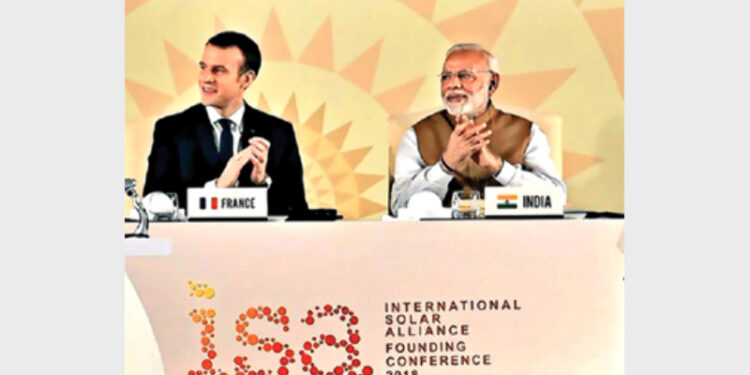 France has taken a deep interest in partnering with India in key initiatives of the International Solar Alliance. Prime Minister Narendra Modi with French President Emmanuel Macron