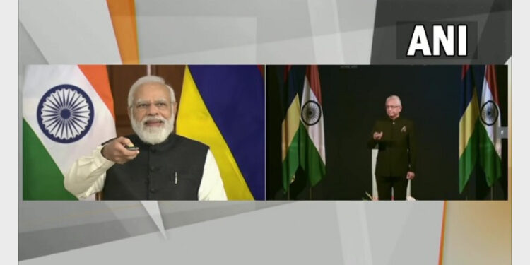 India PM Narendra Modi and Mauritius PM Jugnauth virtually launching multiple projects in Mauritius with India's financial assistance (Photo Credit: ANI)