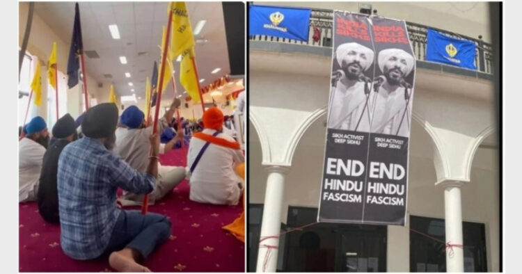 A giant poster with a picture of Punjabi actor Deep Sidhu, an accused in the 2021 Republic Day violence was put up with a message at Craigieburn Gurudwara (Photo Credit: OpIndia)