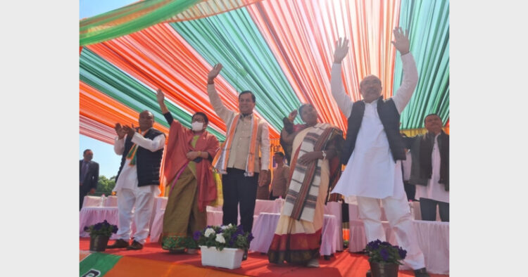 Union Minister Sonowal addressing in a rally in Manipur