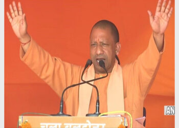 CM Yogi Adityanath addressing in a rally at Karhal, Mainpuri (Photo Credit: ANI)