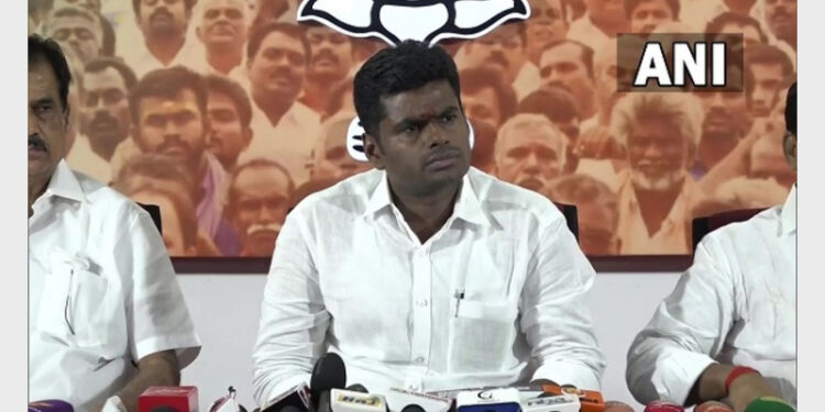 TN BJP chief K. Annamalai in a press meet after urban local body election results (Photo Credit: ANI)