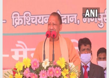 CM Yogi Adityanath addressing in a rally at Karhal, Mainpuri (Photo Credit: ANI)