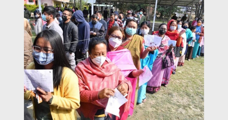 Manipur voters waiting in a row to cast their vote