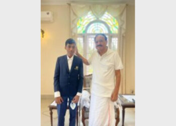 Indian Chess Grandmaster R Praggnanaddha with Vice-President M Venkaiah Naidu
