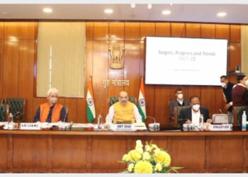 Union Home Minister Amit Shah in a review meeting on the security situation in Jammu & Kashmir (Photo Credit: News on Air)