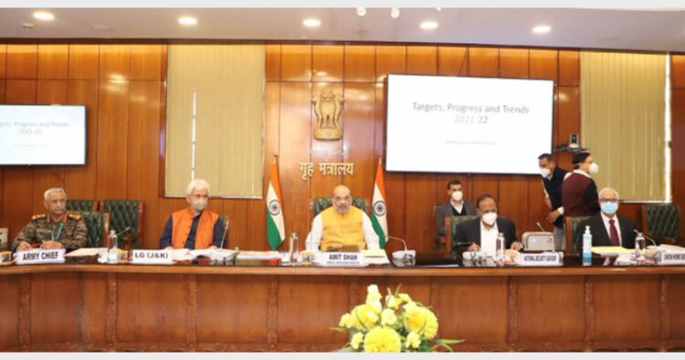 Union Home Minister Amit Shah in a review meeting on the security situation in Jammu & Kashmir (Photo Credit: News on Air)