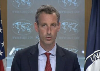 US State Department spokesperson Ned Price briefing the media