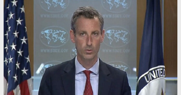 US State Department spokesperson Ned Price briefing the media