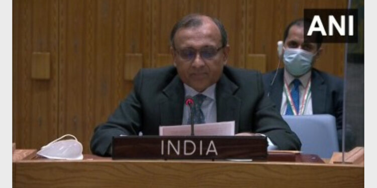 India's Permanent Representative to the United Nations TS Tirumurti at UNSC meeting (Photo Credit:ANI)