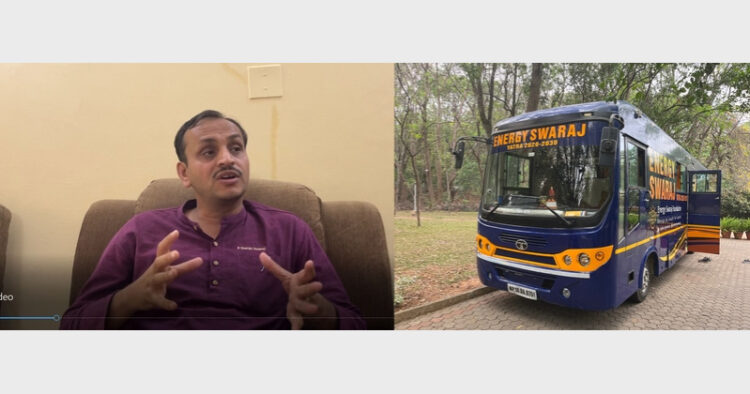 The Energy Swaraj Yatra bus is fitted with 3.2 kW solar panels and 6 kWh battery storage