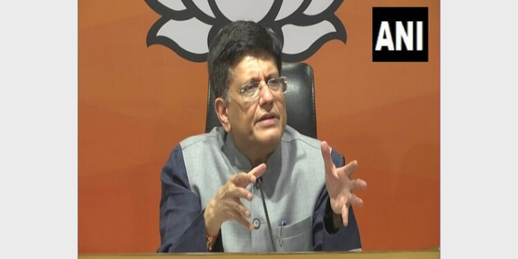 Union Minister Piyush Goyal addressing in a press conference at BJP headquarters in New Delhi (Photo Credit: ANI)