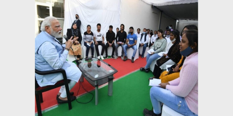 PM Modi interacting with students returned from Ukraine in Varanasi (Photo Credit: ANI)