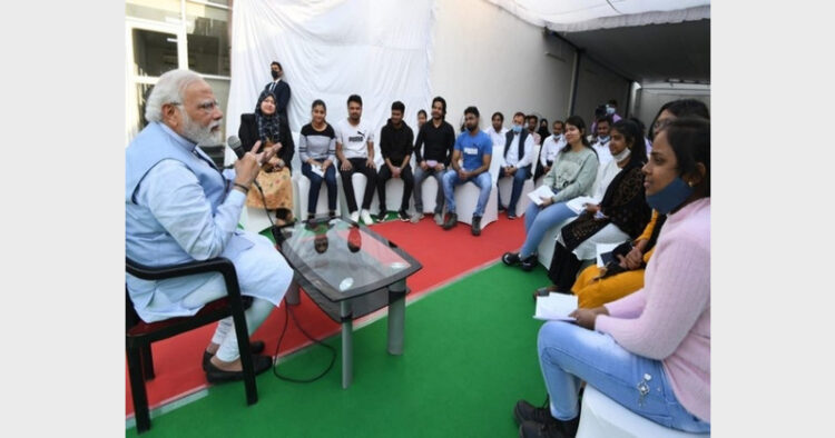 PM Modi interacting with students returned from Ukraine in Varanasi (Photo Credit: ANI)