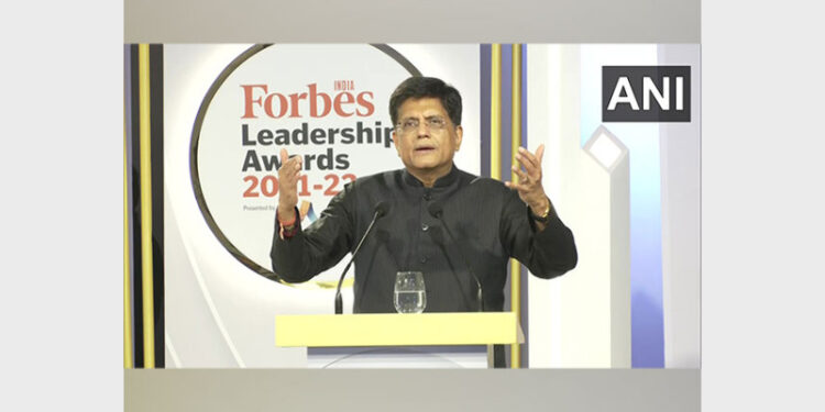 Union Minister Piyush Goyal addressing at the Forbes India Leadership Awards 2021-22 in Mumbai (Photo Source: ANI)