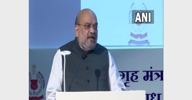 Union Home Minister Amit Shah addressing at the 37th foundation day of the NCRB (Photo Credit: ANI)