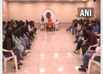 CM Yogi Adityanath interacting with students who have returned from Ukraine (Photo Credit: ANI)
