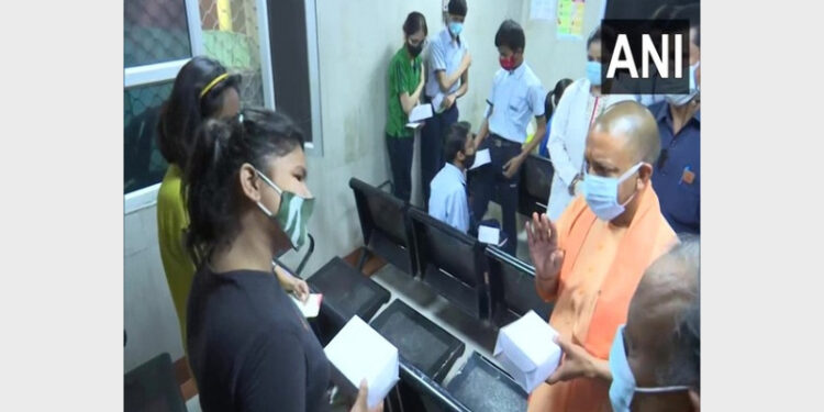 CM Yogi Adityanath inspecting COVID-19 vaccination drive in a Civil Hospital in Lucknow (Photo Credit: ANI)