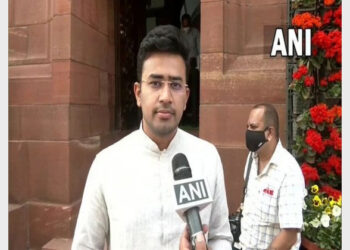 BJP MP Tejasvi Surya speaking with ANI on K'taka HC verdict on hijab controversy (Photo Credit: ANI)