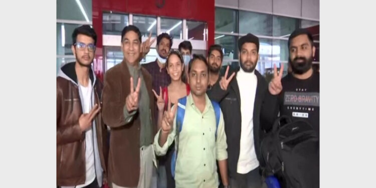 Indians at Indira Gandhi International (IGI) Airport in Delhi after returning from Poland (Photo Credit: ANI)