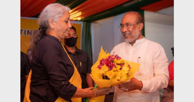 BJP state President Nirmala Sitharaman and Manipur CM Biren Singh