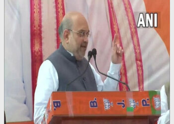 Union Home Minister Amit Shah addressing in a rally in Jakhania (Photo Credit: ANI)