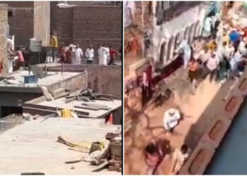 Some videos of the incident had gone viral on social media, in which young Muslim people could be seen pelting stones from the rooftops (Photo Credit: OpIndia)